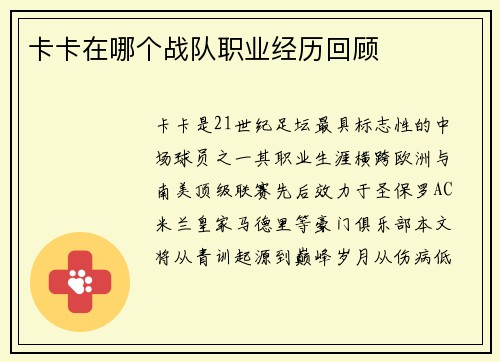 卡卡在哪个战队职业经历回顾
